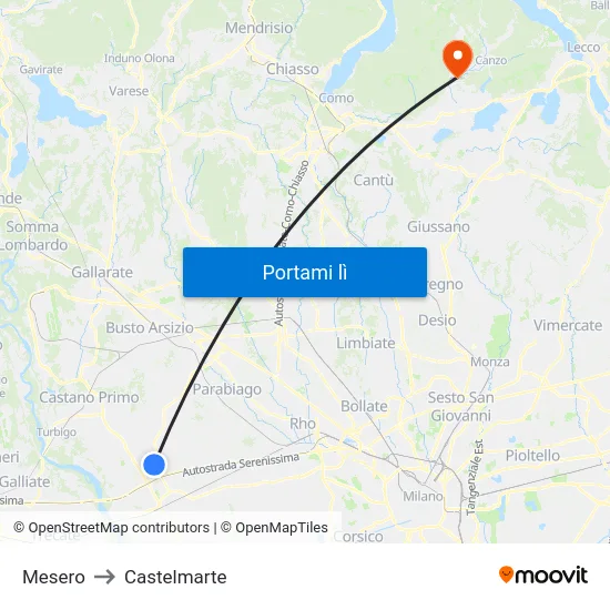 Mesero to Castelmarte map