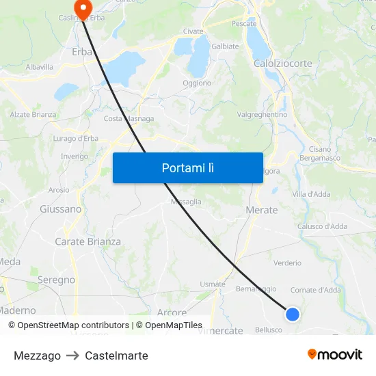 Mezzago to Castelmarte map