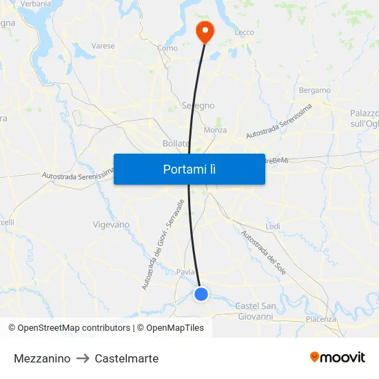Mezzanino to Castelmarte map