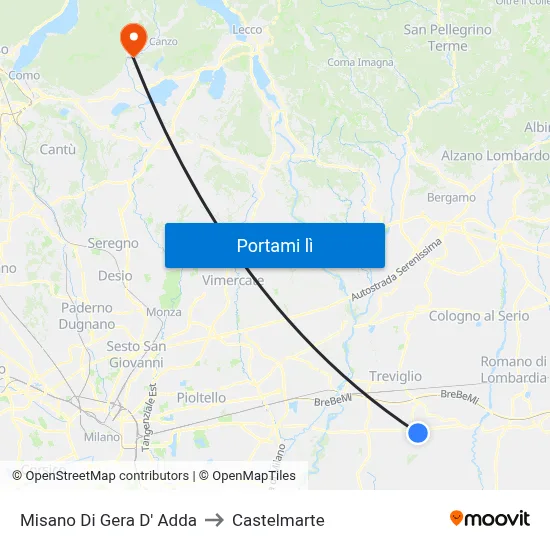 Misano Di Gera D' Adda to Castelmarte map