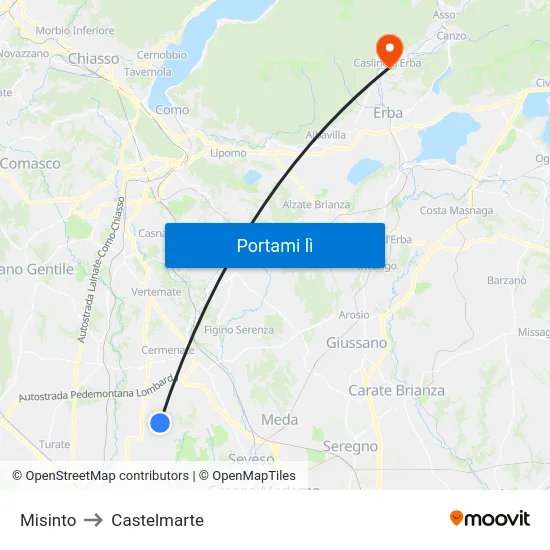 Misinto to Castelmarte map