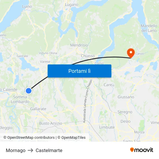 Mornago to Castelmarte map