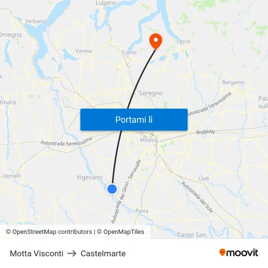 Motta Visconti to Castelmarte map