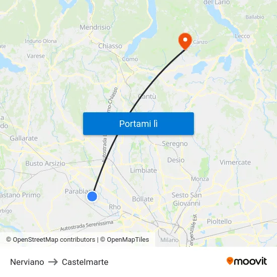 Nerviano to Castelmarte map