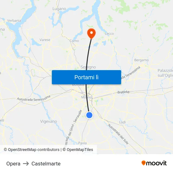 Opera to Castelmarte map