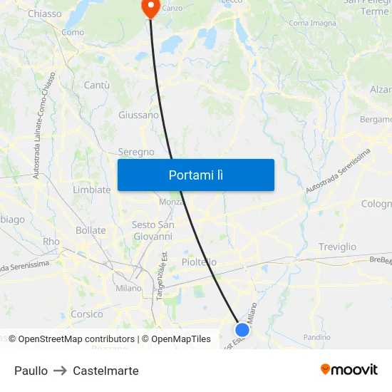 Paullo to Castelmarte map