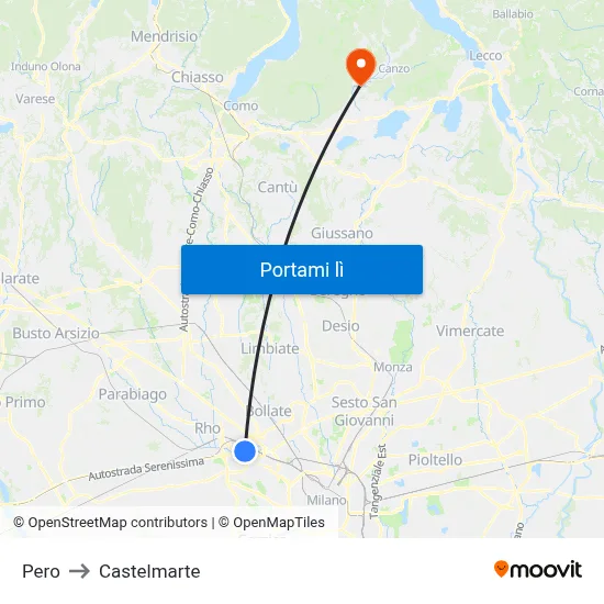 Pero to Castelmarte map