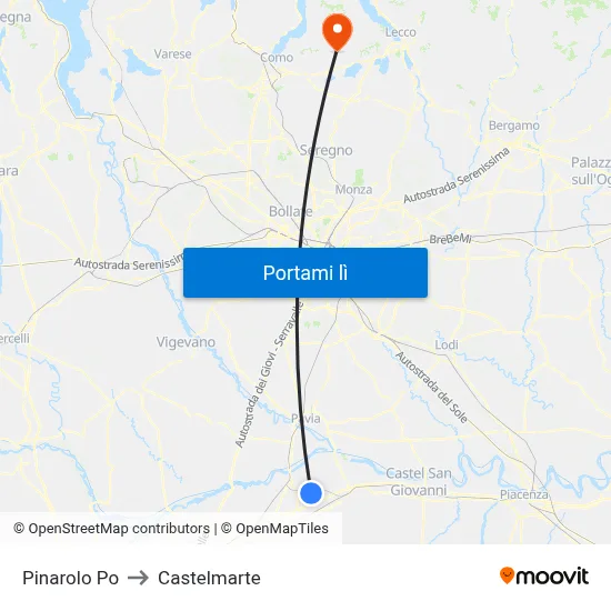 Pinarolo Po to Castelmarte map