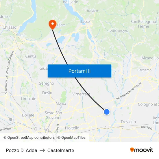 Pozzo D' Adda to Castelmarte map