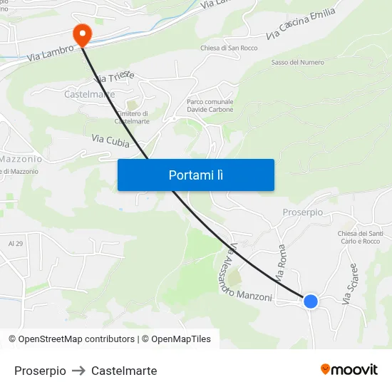 Proserpio to Castelmarte map