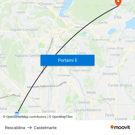Rescaldina to Castelmarte map