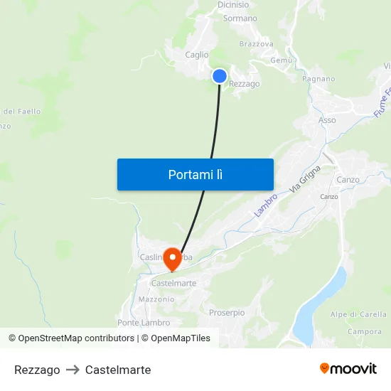 Rezzago to Castelmarte map
