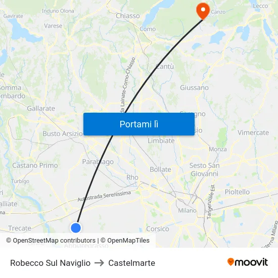 Robecco Sul Naviglio to Castelmarte map