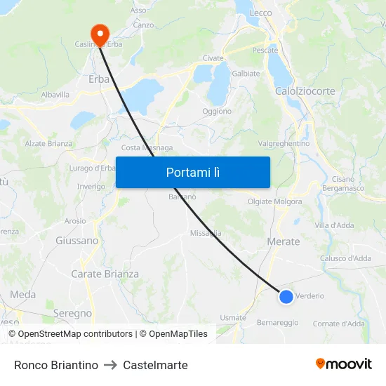 Ronco Briantino to Castelmarte map