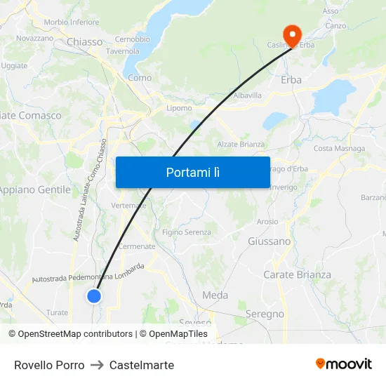 Rovello Porro to Castelmarte map