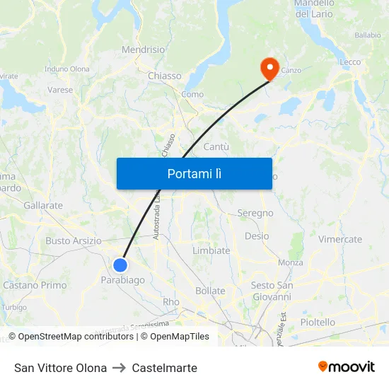 San Vittore Olona to Castelmarte map
