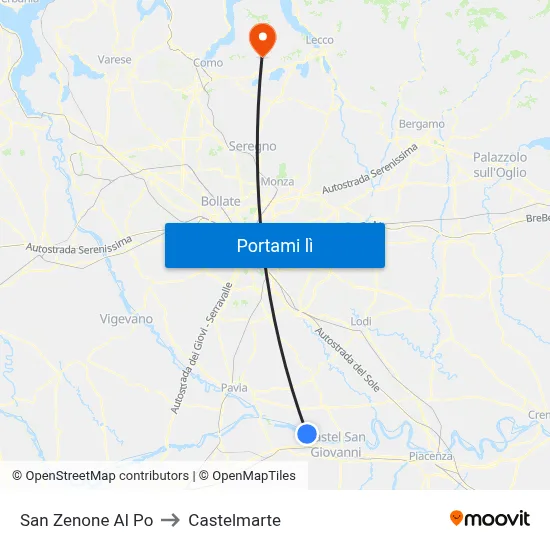 San Zenone Al Po to Castelmarte map