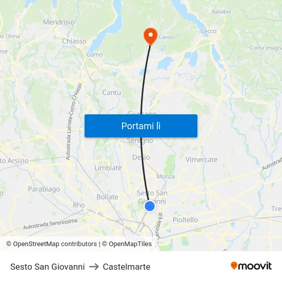 Sesto San Giovanni to Castelmarte map