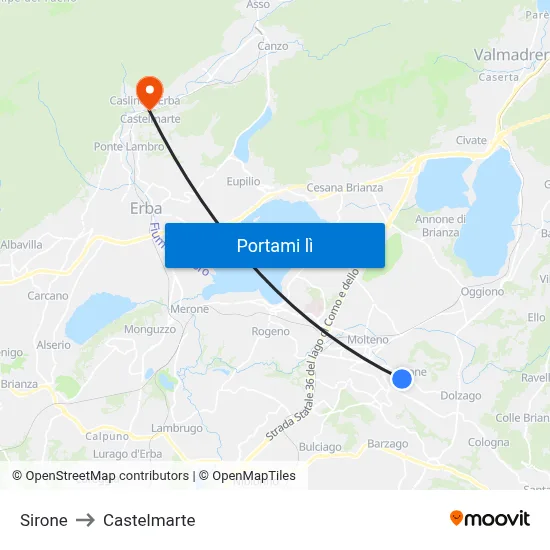 Sirone to Castelmarte map