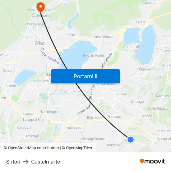 Sirtori to Castelmarte map