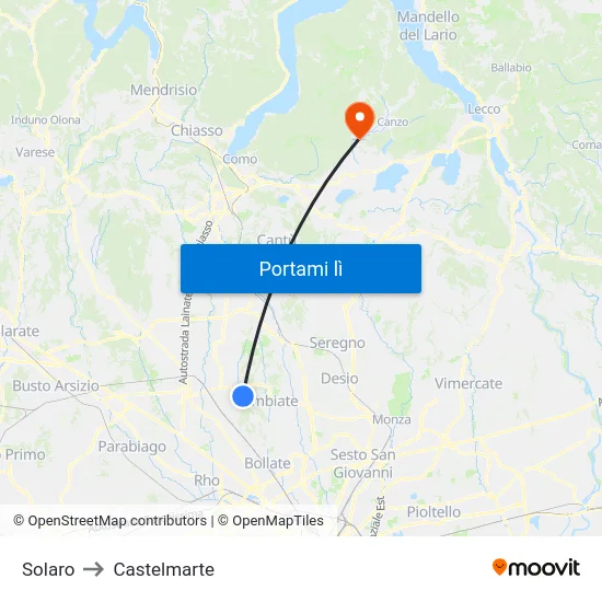 Solaro to Castelmarte map