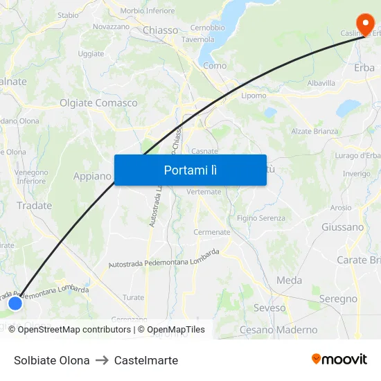 Solbiate Olona to Castelmarte map