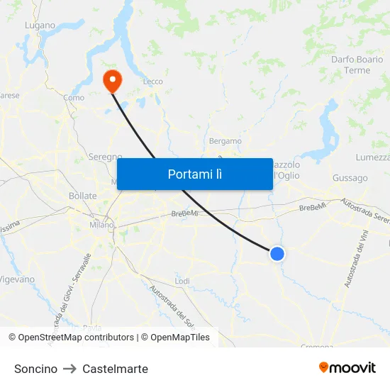 Soncino to Castelmarte map