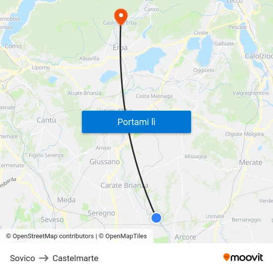 Sovico to Castelmarte map