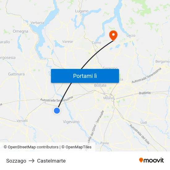 Sozzago to Castelmarte map