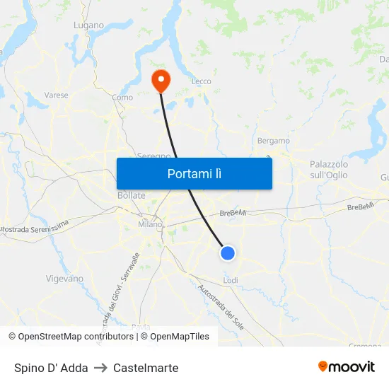Spino D' Adda to Castelmarte map