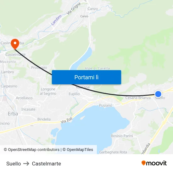 Suello to Castelmarte map