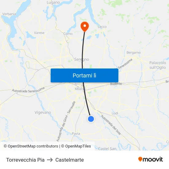 Torrevecchia Pia to Castelmarte map