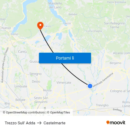 Trezzo Sull' Adda to Castelmarte map