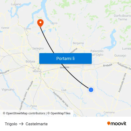Trigolo to Castelmarte map