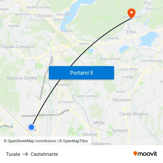 Turate to Castelmarte map
