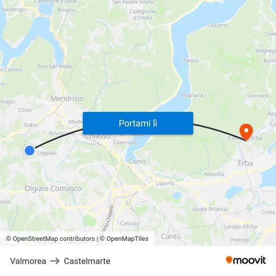 Valmorea to Castelmarte map