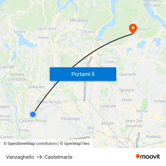 Vanzaghello to Castelmarte map