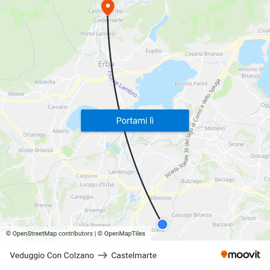 Veduggio Con Colzano to Castelmarte map