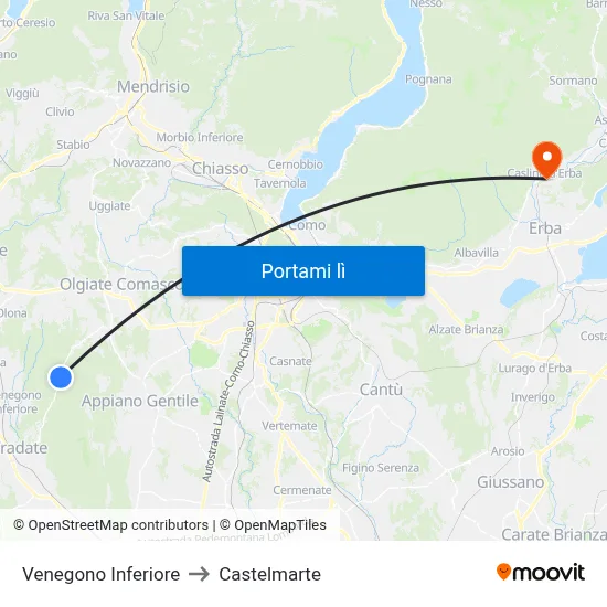 Venegono Inferiore to Castelmarte map