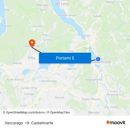Vercurago to Castelmarte map