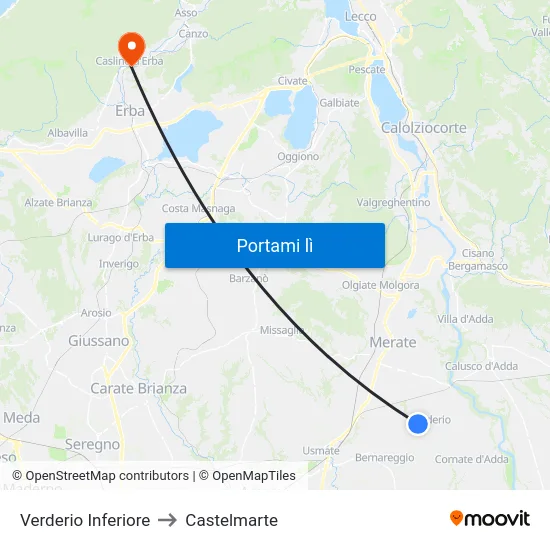 Verderio Inferiore to Castelmarte map