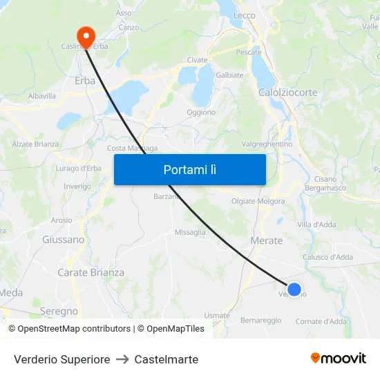 Verderio Superiore to Castelmarte map