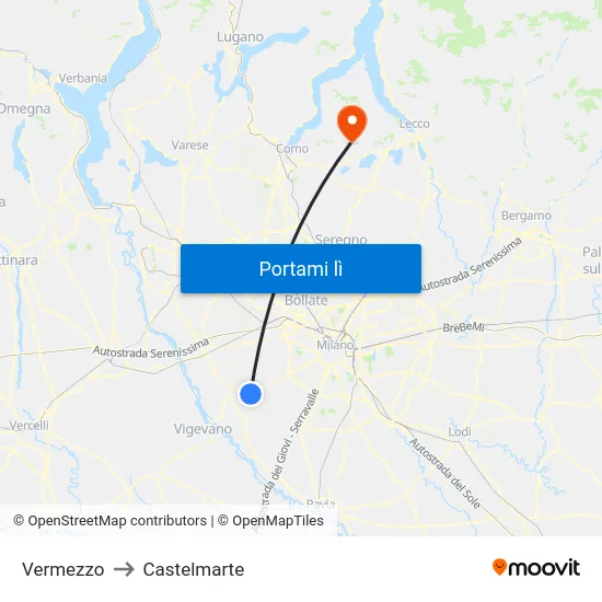Vermezzo to Castelmarte map