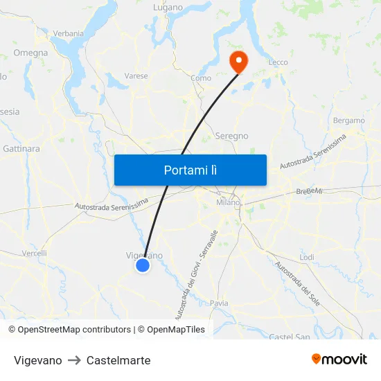 Vigevano to Castelmarte map
