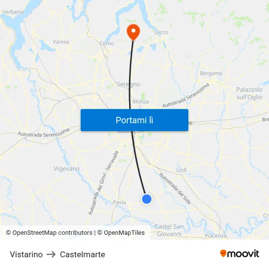 Vistarino to Castelmarte map