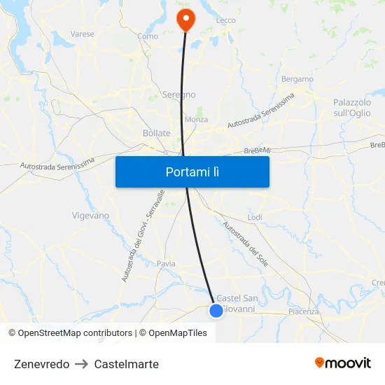 Zenevredo to Castelmarte map