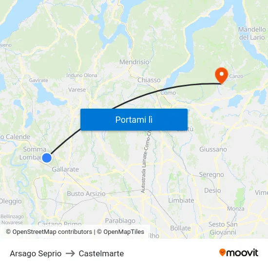 Arsago Seprio to Castelmarte map