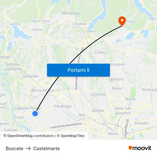 Buscate to Castelmarte map