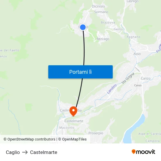 Caglio to Castelmarte map