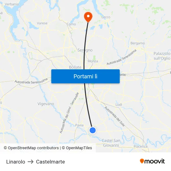 Linarolo to Castelmarte map